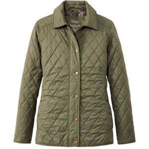 L.L.Bean Women's Diamond Quilted Riding Jacket Plaid Lining Tan Camel Small